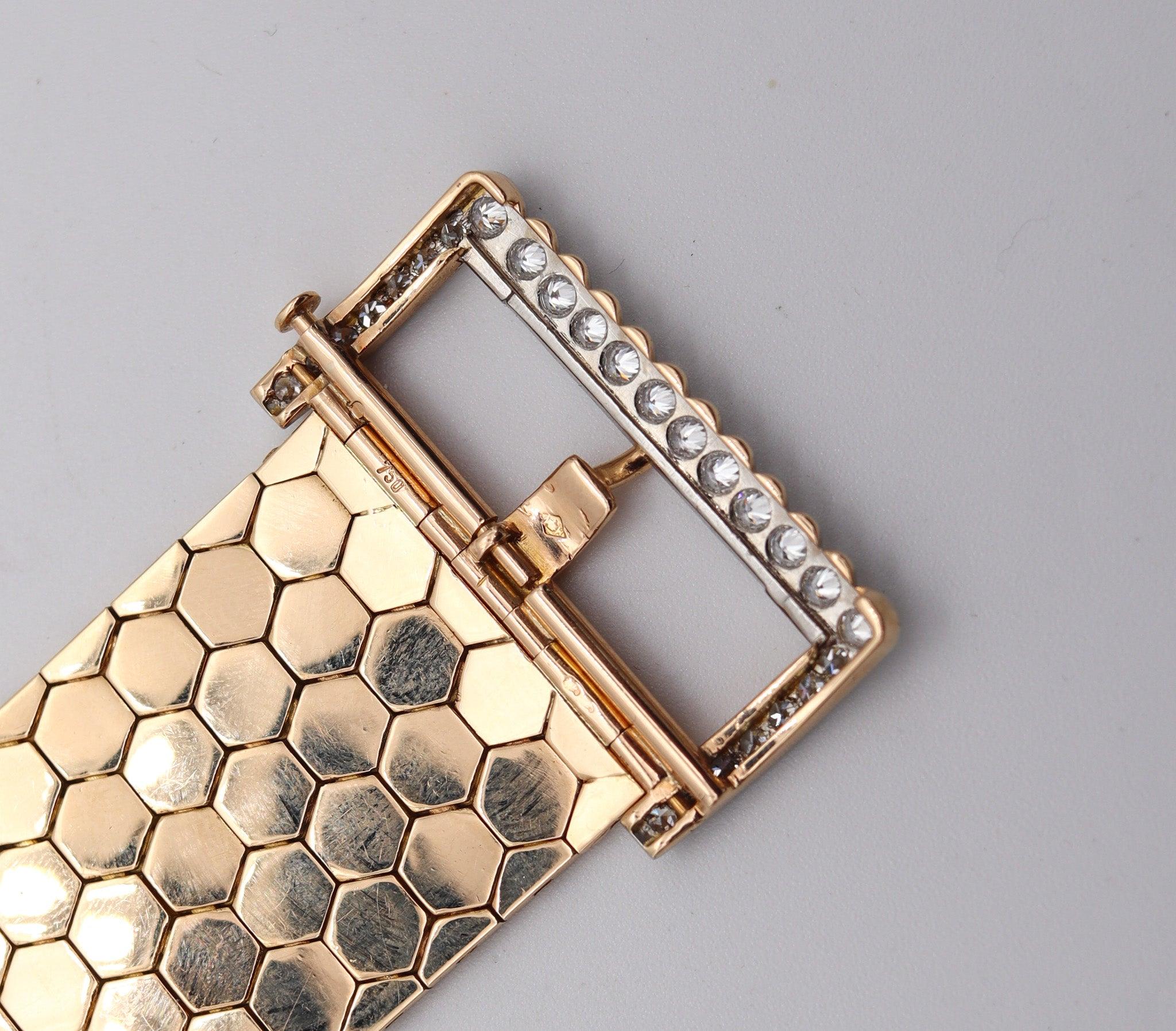 FRENCH Art Deco 1930 Schnalle-Armband 18Kt Gold Platin 2,37 Karat Diamanten Rubine im Angebot 3