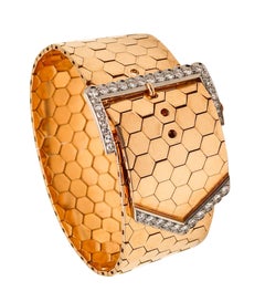 FRANCESA Art Decó 1930 Hebilla Pulsera Oro 18Kt Platino 2.37 Ctw Diamantes Rubíes