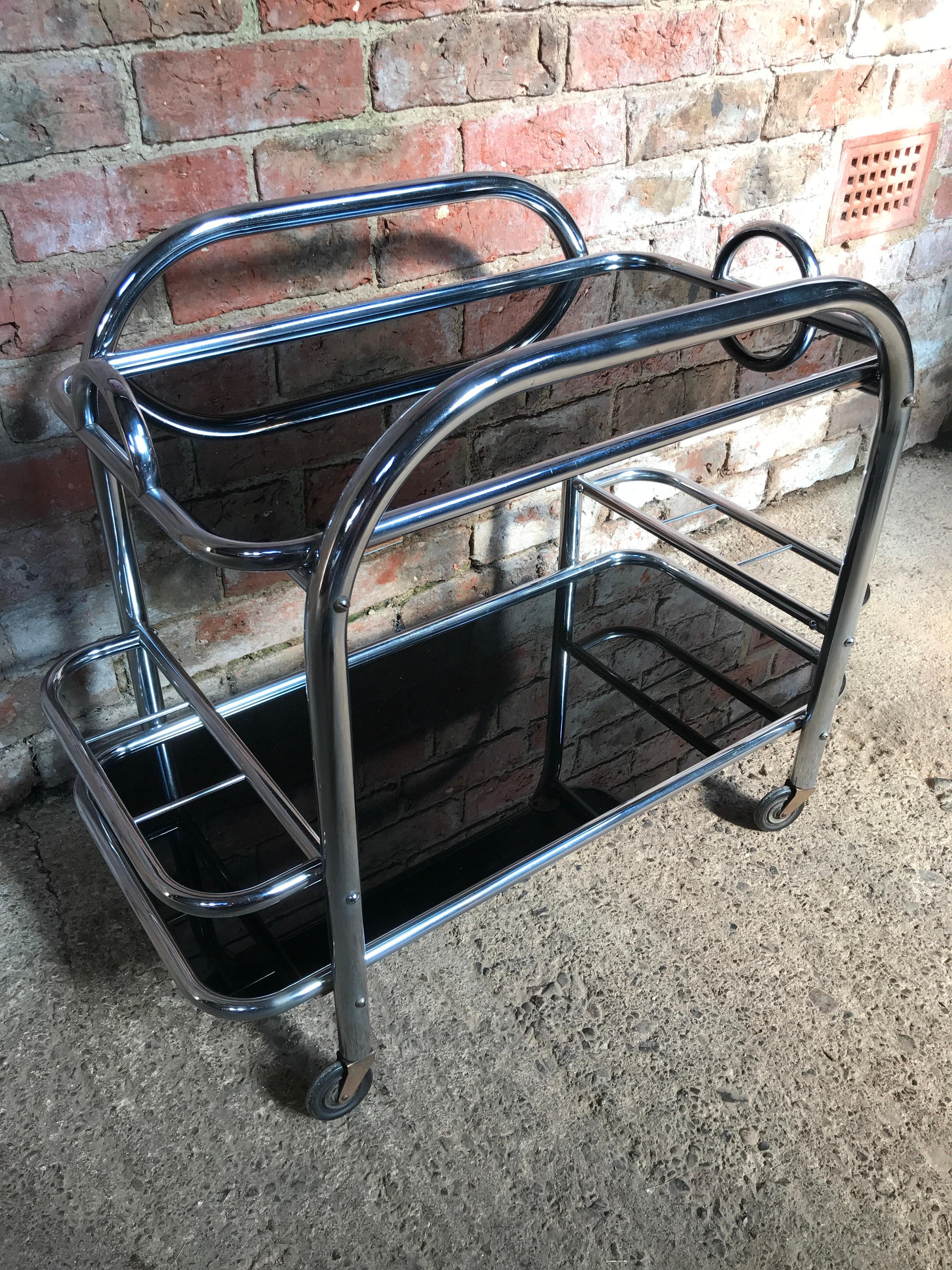 French Art Deco 1930 Drink Trolley Designed by Jacques Adnet In Good Condition For Sale In Markington, GB