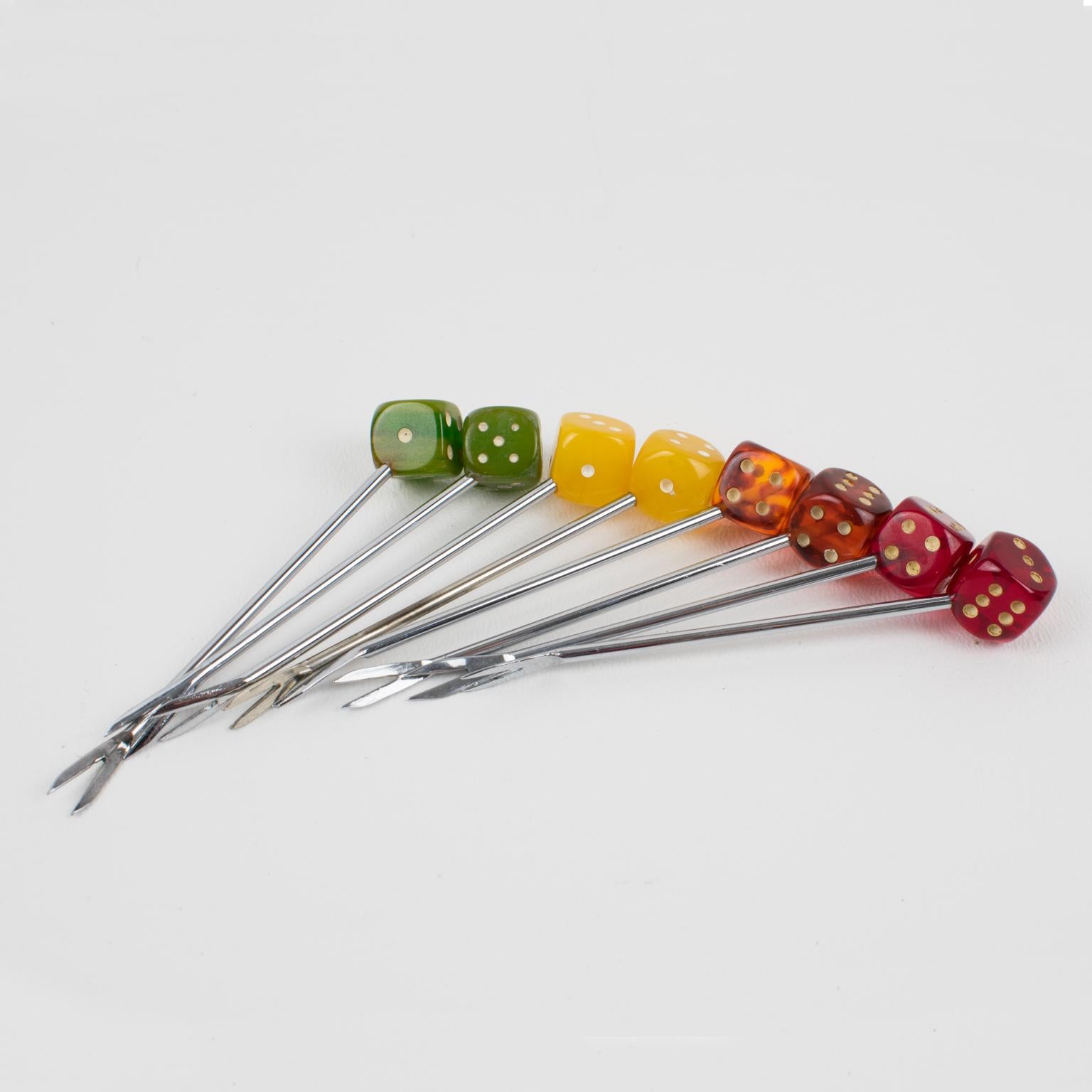 French Art Deco 1930s Bakelite Barware Cocktail Picks Set Green Dice 6