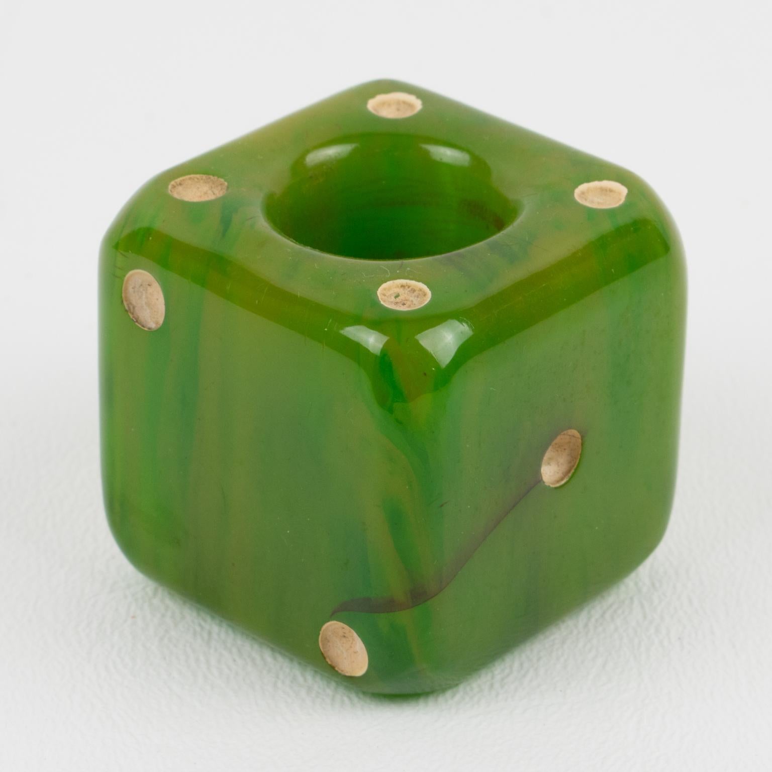 French Art Deco 1930s Bakelite Barware Cocktail Picks Set Green Dice 1