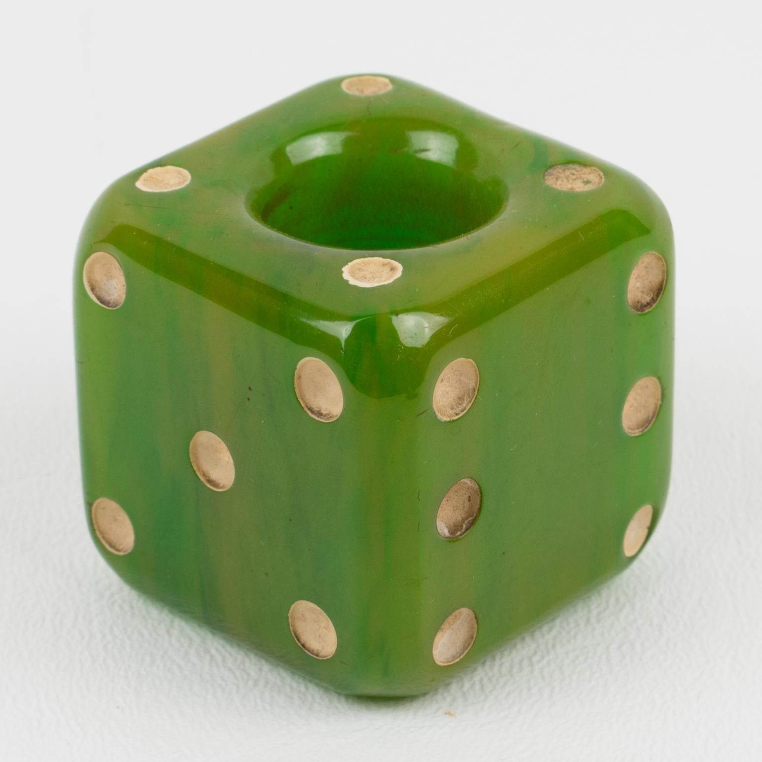 French Art Deco 1930s Bakelite Barware Cocktail Picks Set Green Dice 2