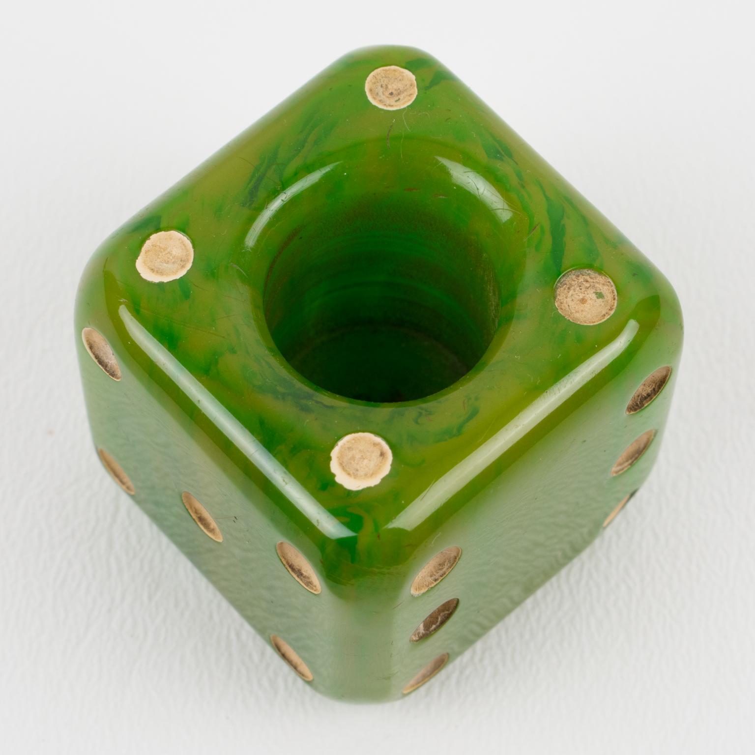 French Art Deco 1930s Bakelite Barware Cocktail Picks Set Green Dice 3