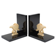 French Art Deco Black and White Galalith Eagle Figural Bookends, 1930s