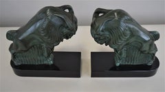 French Art Deco 1930s Buffalo Bookends by Max Le Verrier