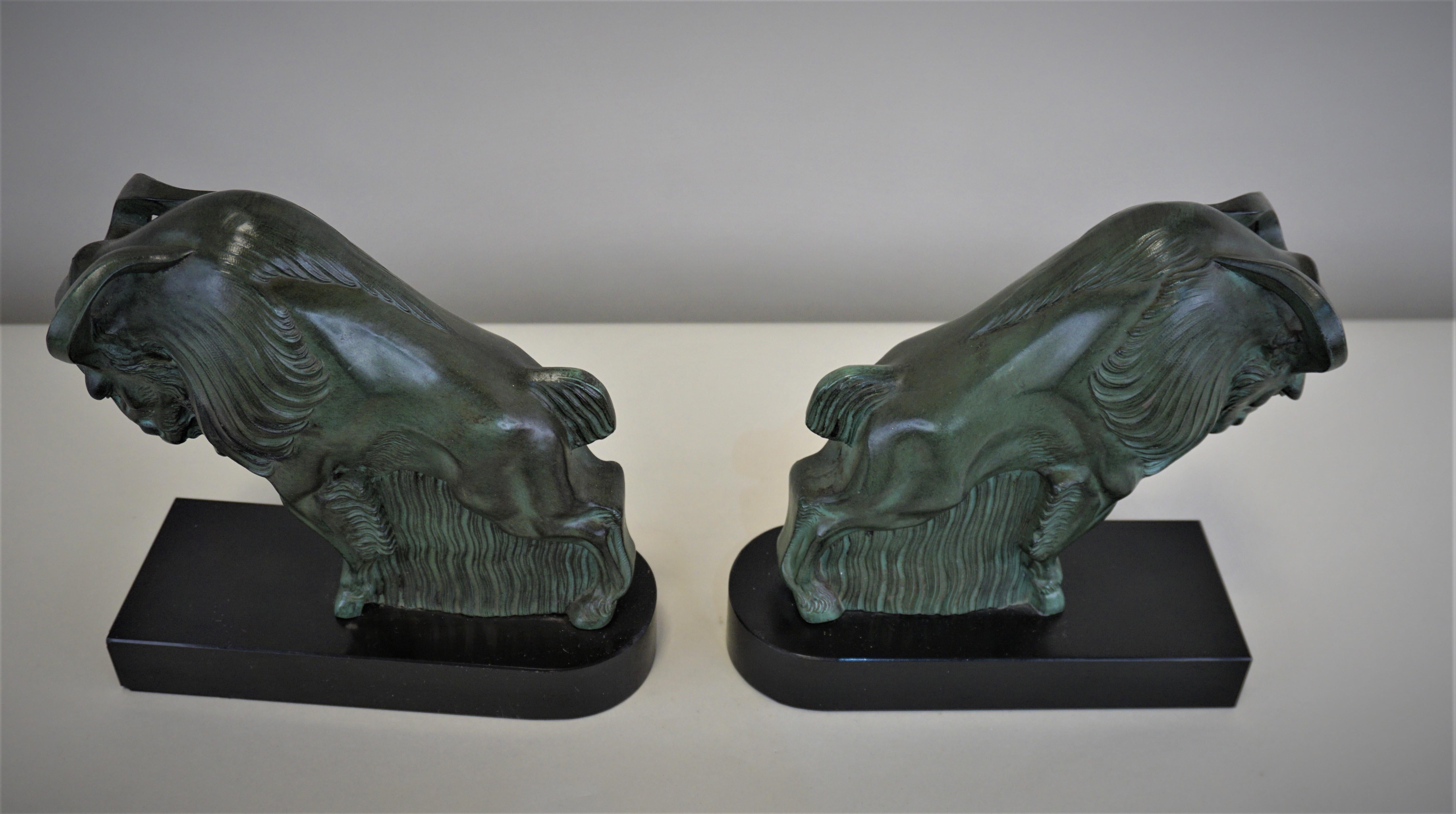 Painted French Art Deco 1930s Buffalo Bookends by Max Le Verrier