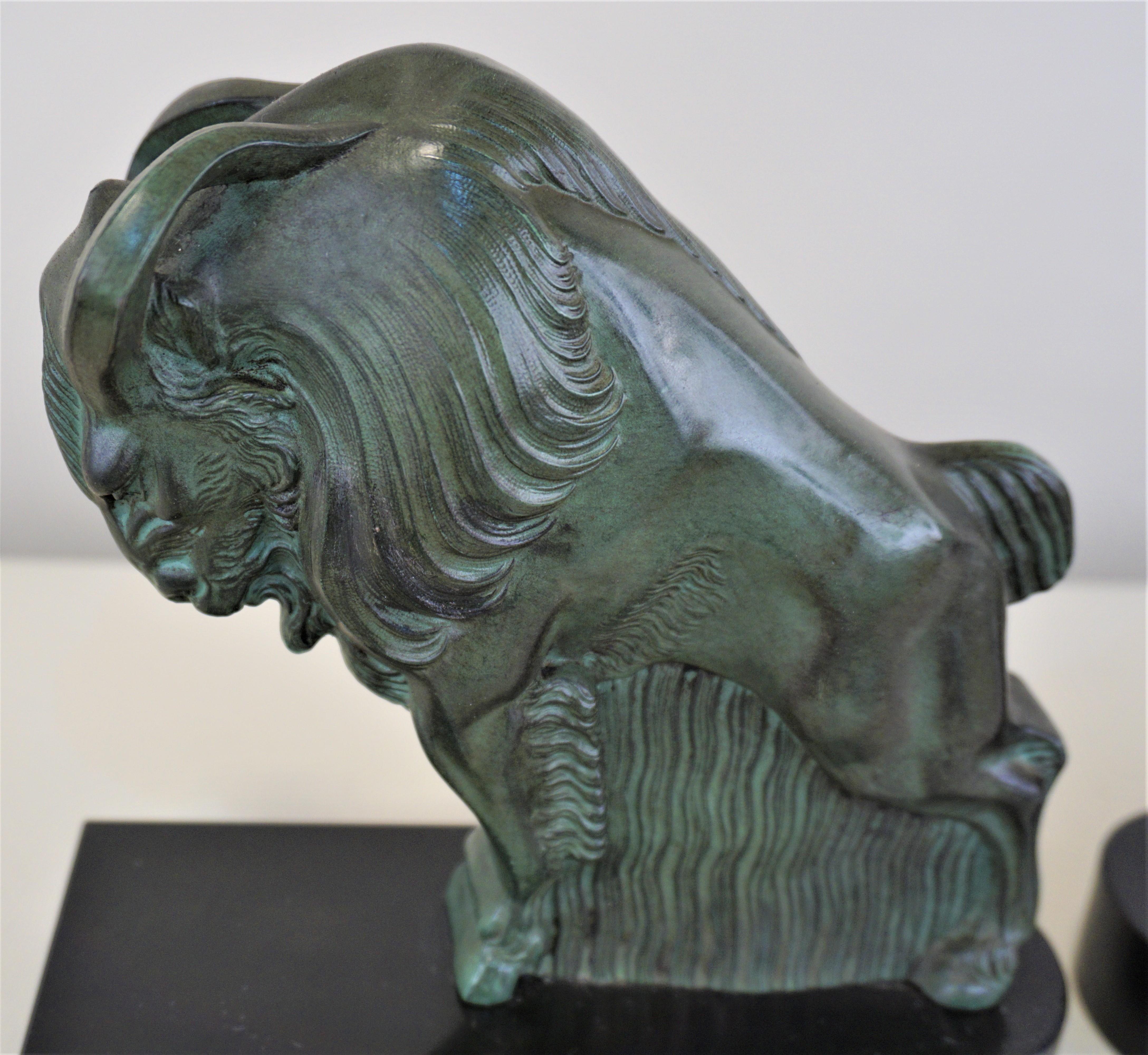 French Art Deco 1930s Buffalo Bookends by Max Le Verrier In Good Condition In Fairfax, VA