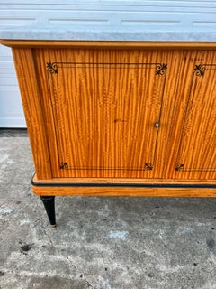 French Art Deco 1930's Burl Mahogany Carrara Marble Top Sideboard