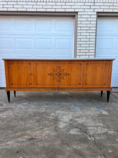French Art Deco 1930's Burl Mahogany Carrara Marble Top Sideboard
