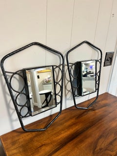 French Art Deco 1930's Edgar Brandt Style Pair of Wrought-Iron Wall Mirrors