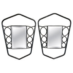 French Art Deco 1930's Edgar Brandt Style Pair of Wrought-Iron Wall Mirrors