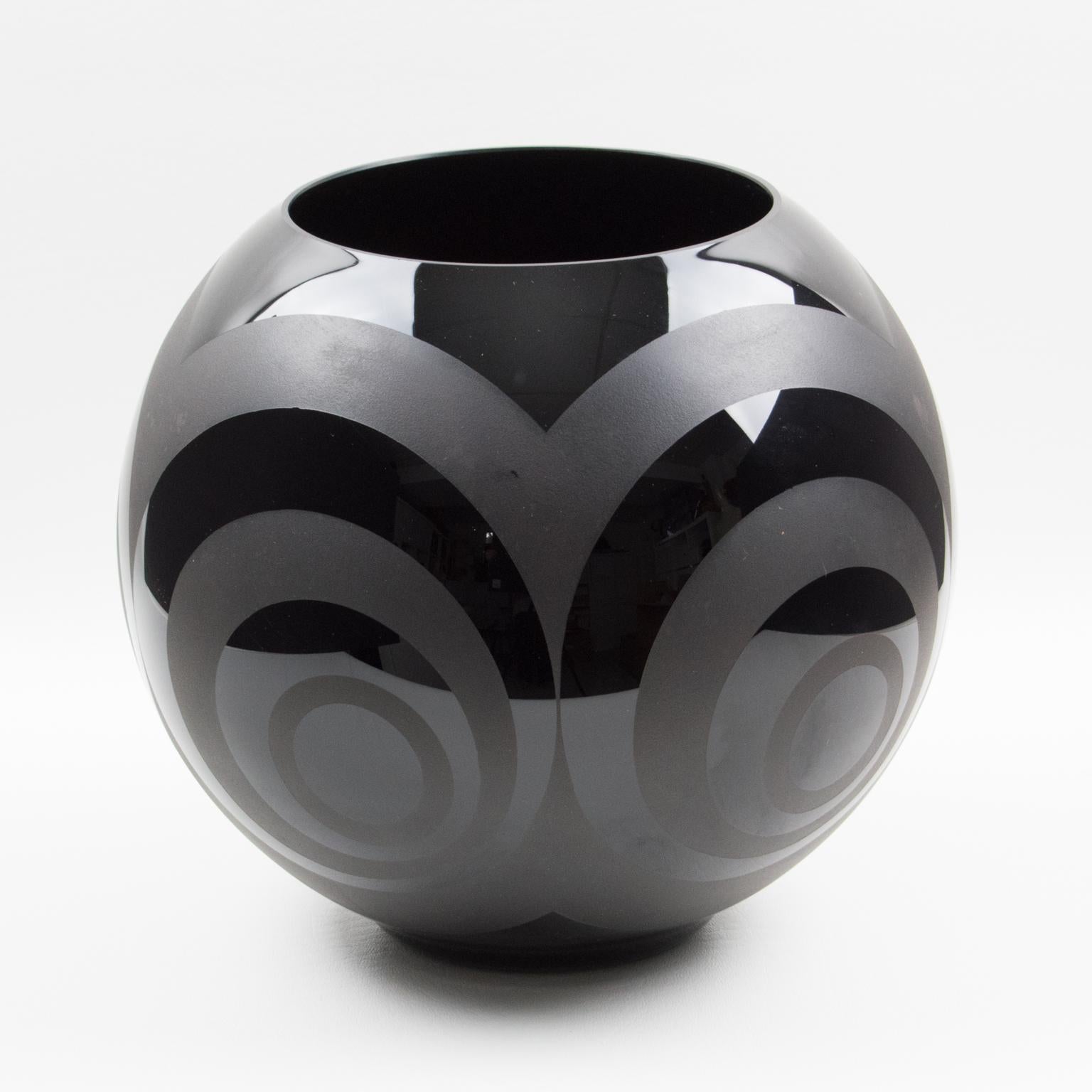 VerMer France Art Deco Frosted Black Opaline Glass Vase, 1930s 2