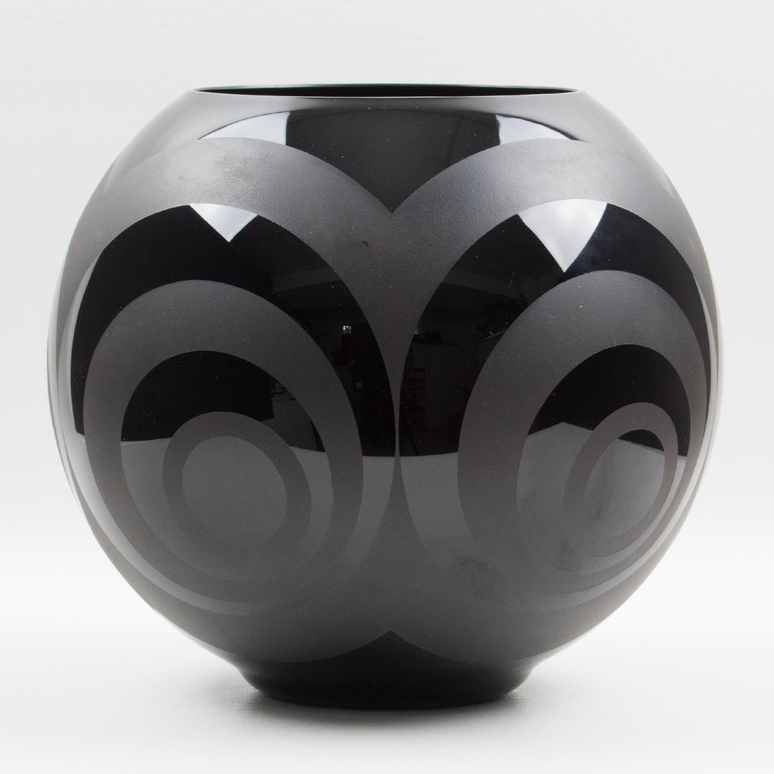 VerMer France Art Deco Frosted Black Opaline Glass Vase, 1930s 3
