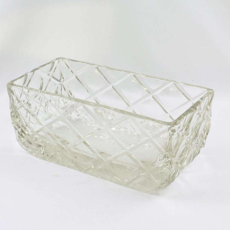 French Art Deco 1930s Large Crystal Centerpiece Bowl Vase Planter For