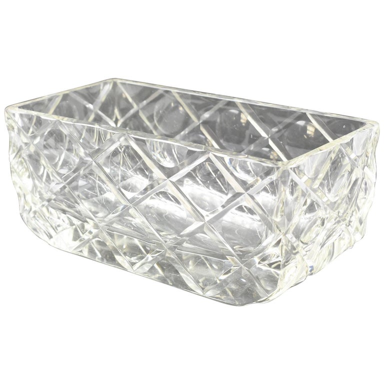 French Art Deco 1930s Large Crystal Centerpiece Bowl Vase Planter For