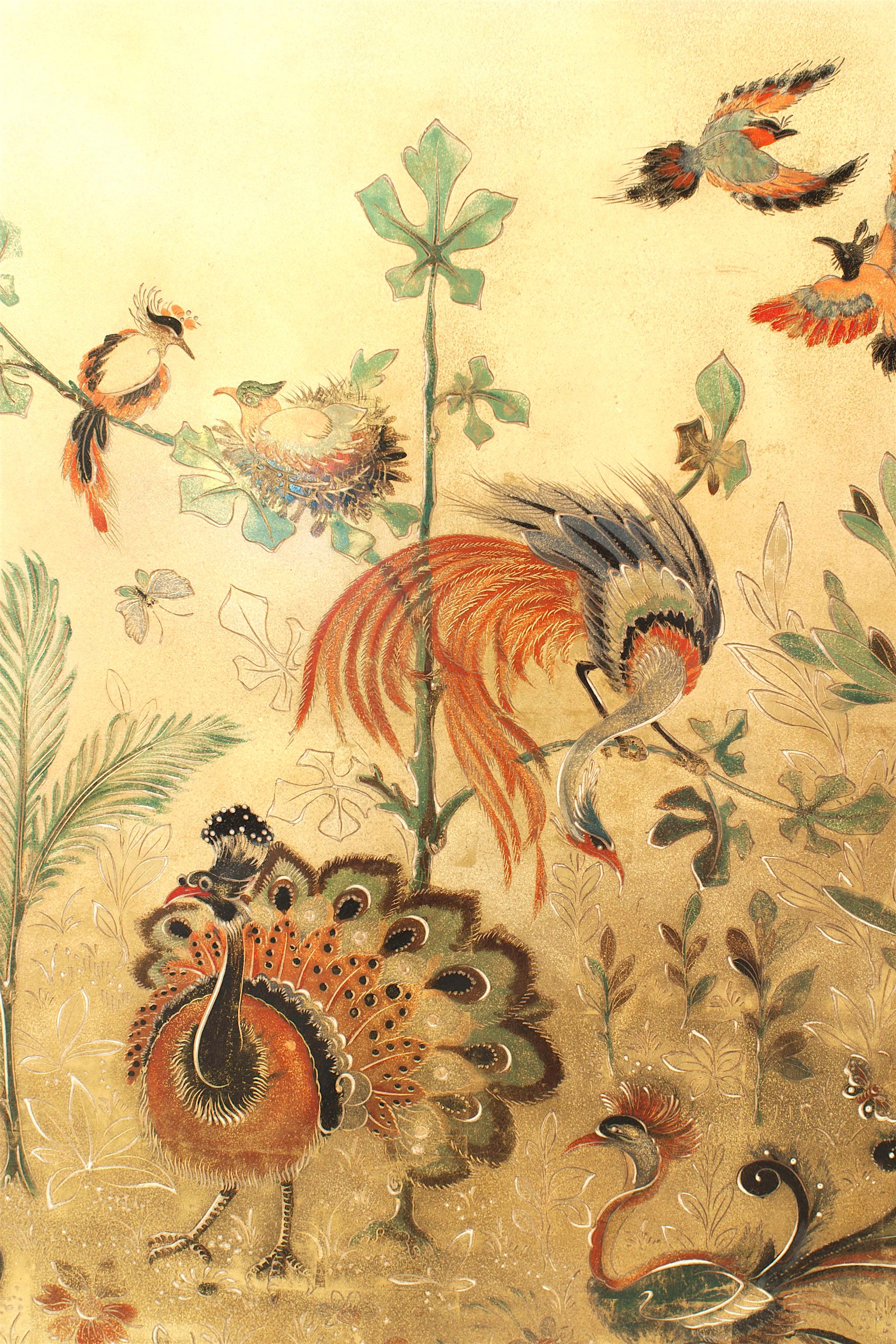 French Art Deco Gold Lacquered Floral Wall Panel In Good Condition In Queens, NY