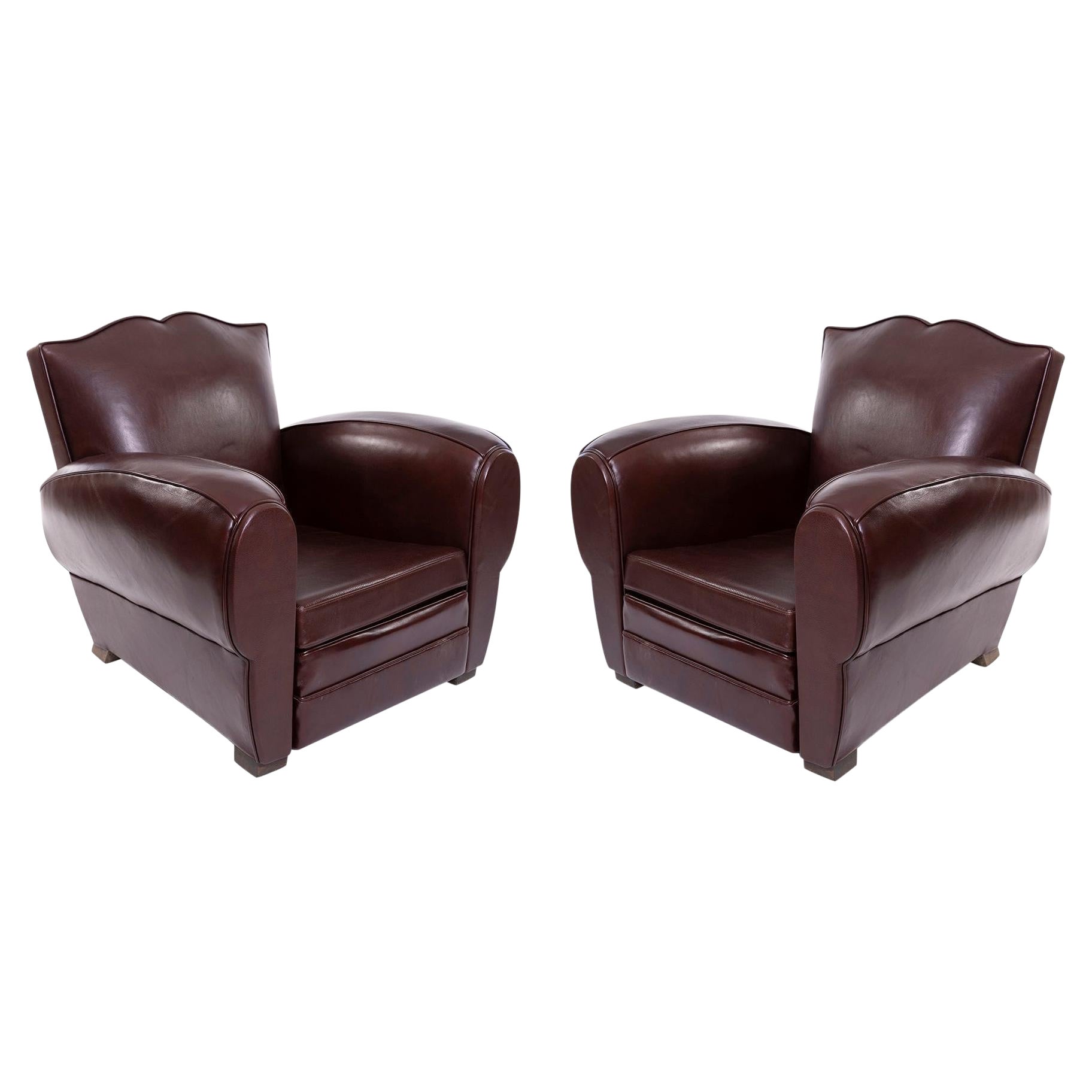 French Art Deco 1930s Leather Lounge Chairs