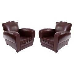 Französische Art Deco 1930s Leder Lounge Stühle