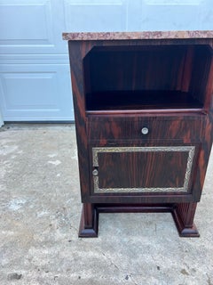 French Art Deco 1930's Macassar Ebony Marble Top Nightstand