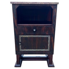 French Art Deco 1930's Macassar Ebony Marble Top Nightstand