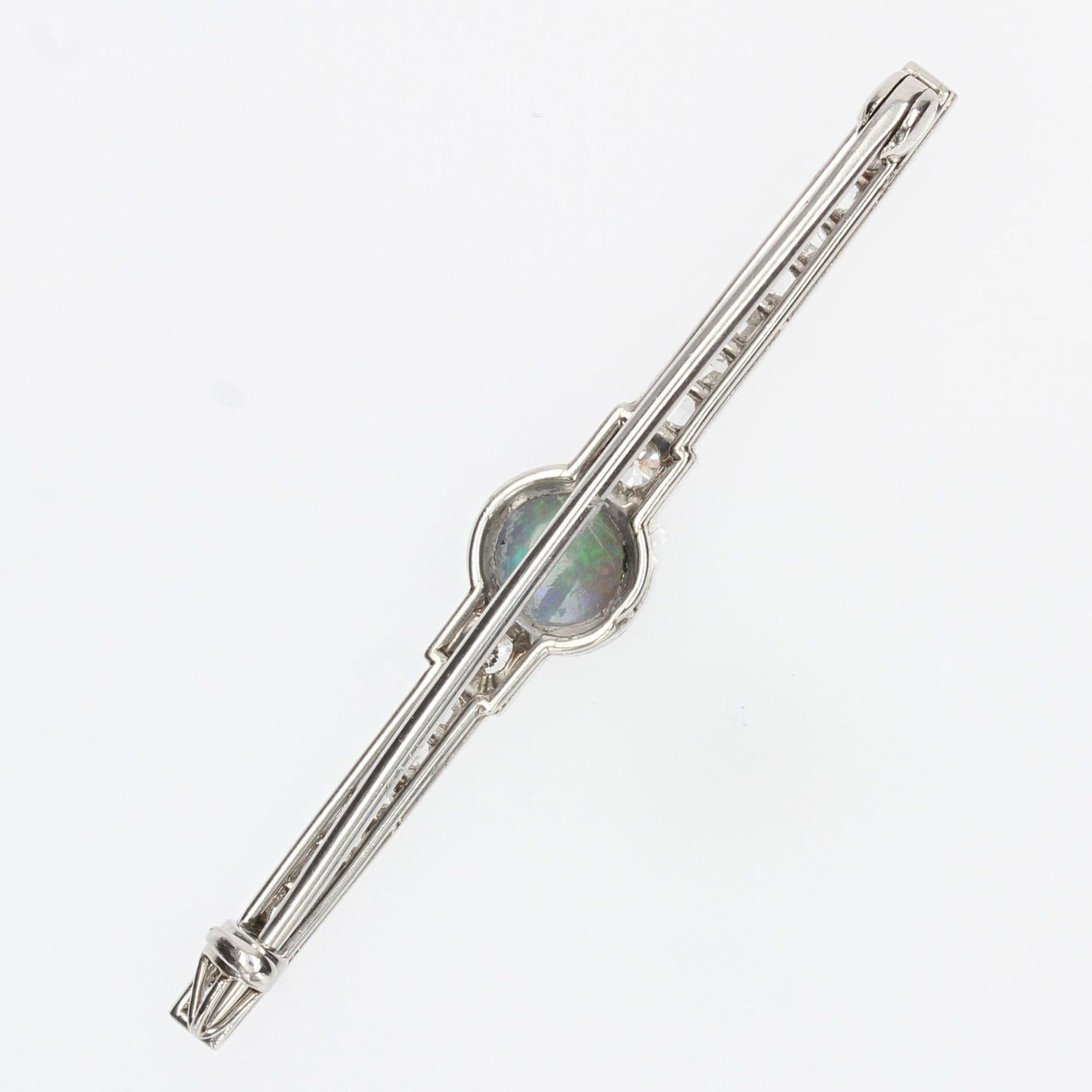 French Art Deco 1930s Opal Diamonds Platinum Brooch For Sale 3