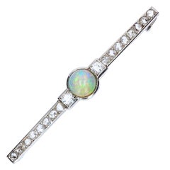 Vintage French Art Deco 1930s Opal Diamonds Platinum Brooch