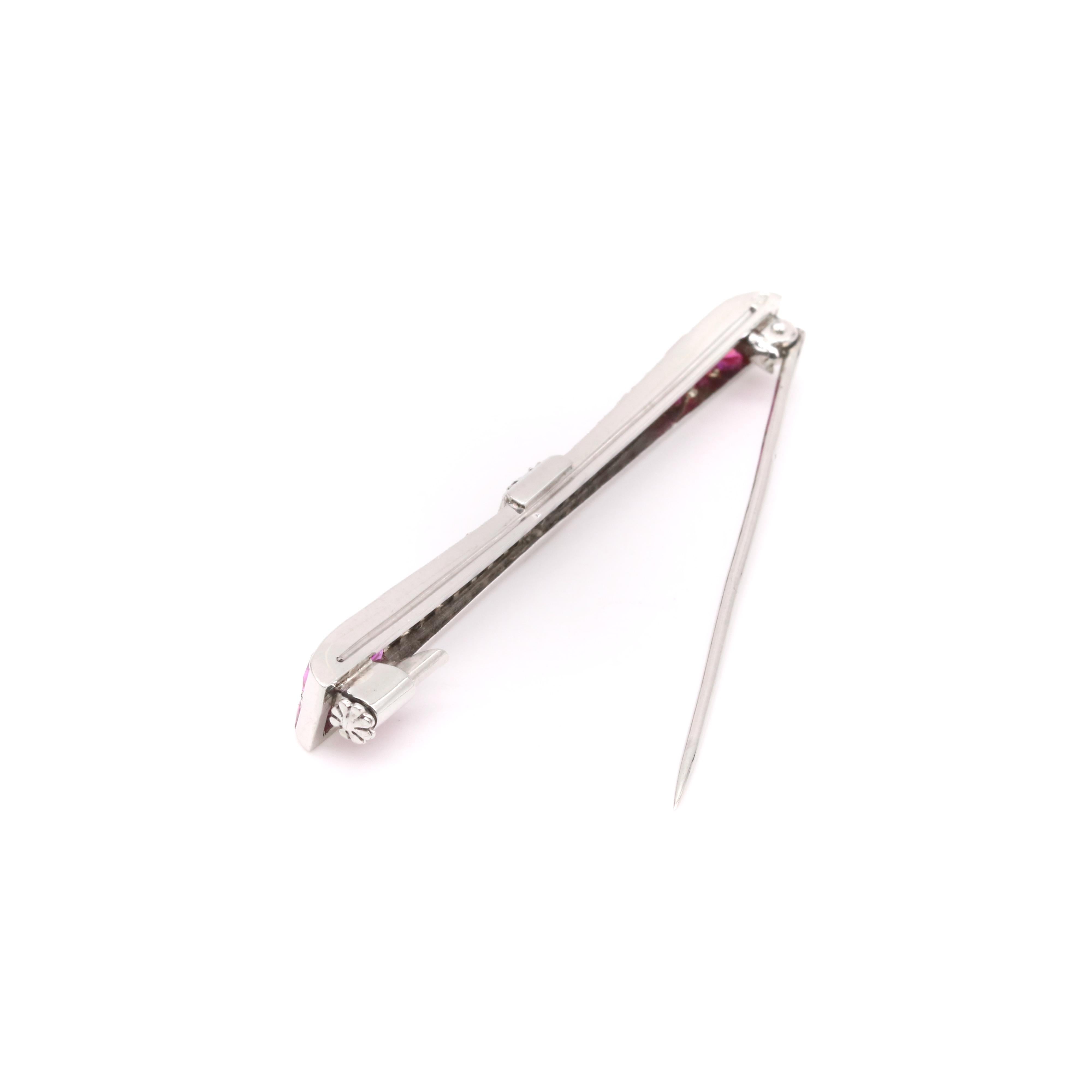 French Art Deco 1930s Platinum Diamond and Ruby Stylised Bow Brooch 4