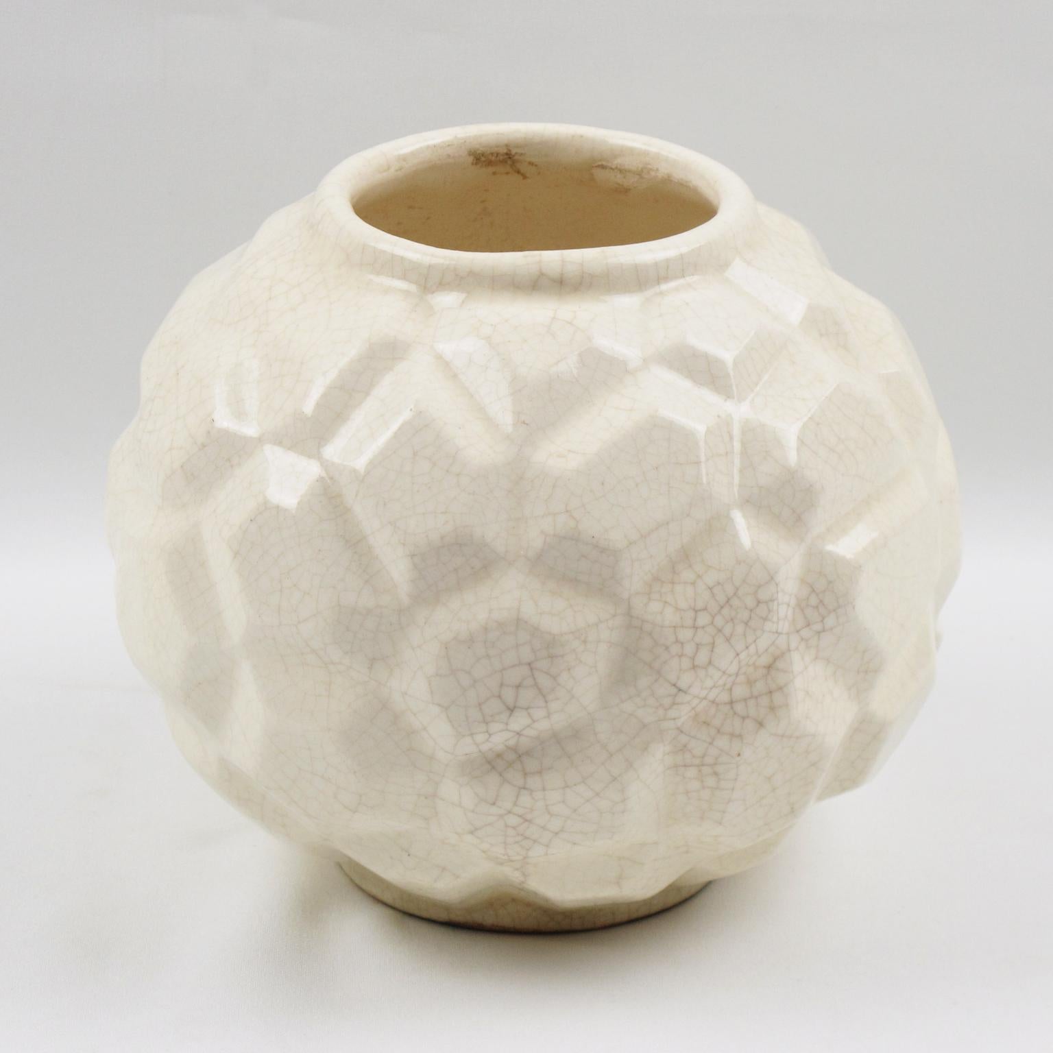 Mid-20th Century French Art Deco 1930s Saint Clement Crackle Glaze Ceramic Vase