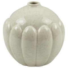 French Art Deco 1930s Saint Clement Geometric Crackle Glaze Ceramic Vase