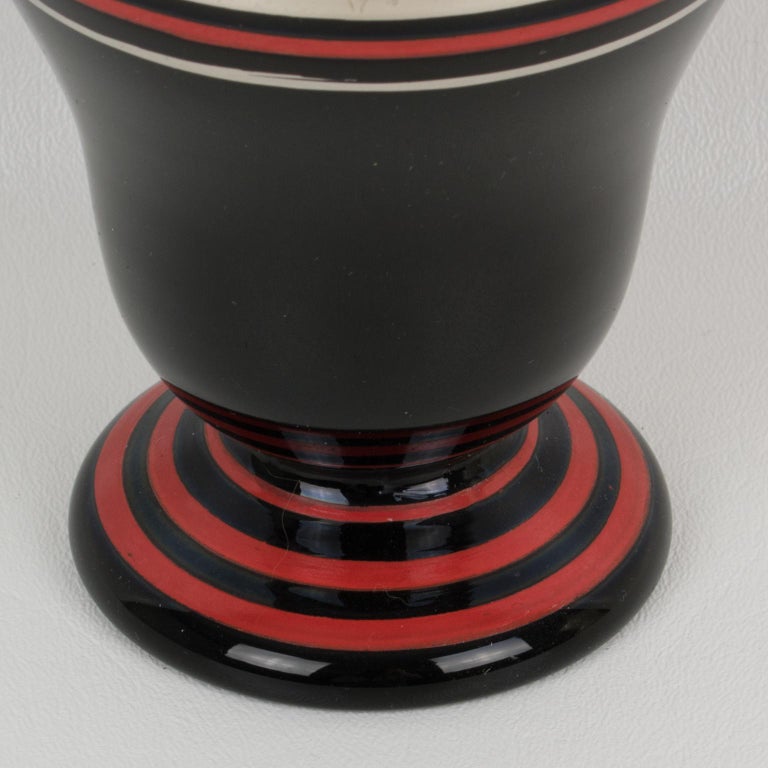 French Art Deco Silver and Red Overlay Black Glass Vase, 1930s In Good Condition For Sale In Atlanta, GA