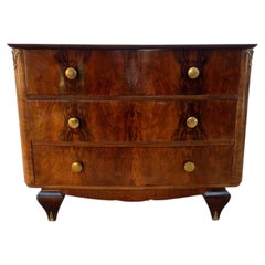 French Art Deco 1930's Solid Walnut Commode / Chest of Drawers