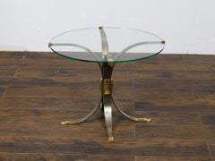 French Art Deco 1930s Steel and Brass Drinks Table with Glass Top, Splaying Legs
