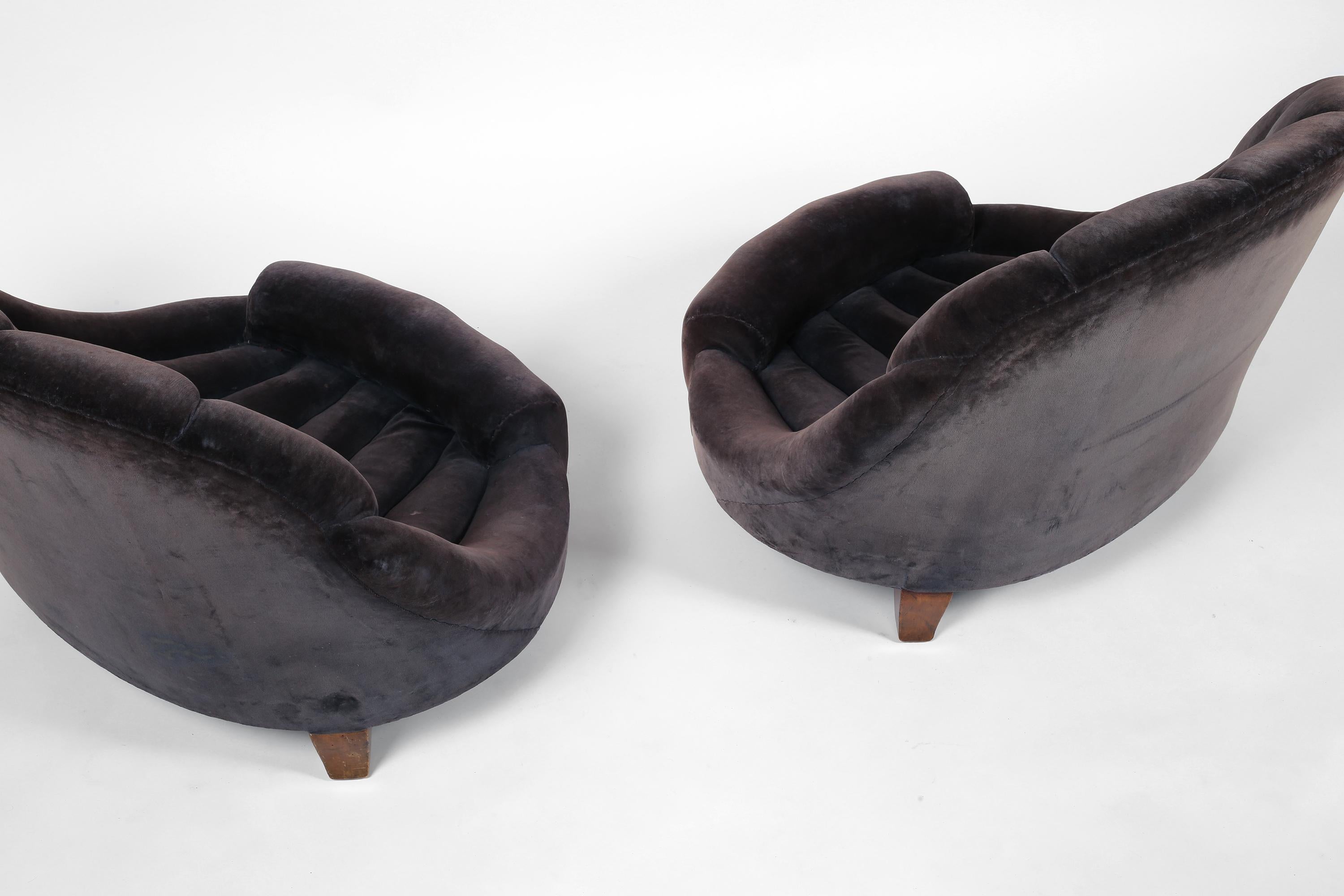 French Art Deco 1930s Syrie Maugham Style Shell Velvet Fireside Chairs For Sale 9