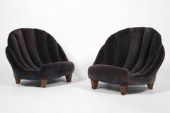 French Art Deco 1930s Syrie Maugham Style Shell Velvet Fireside Chairs