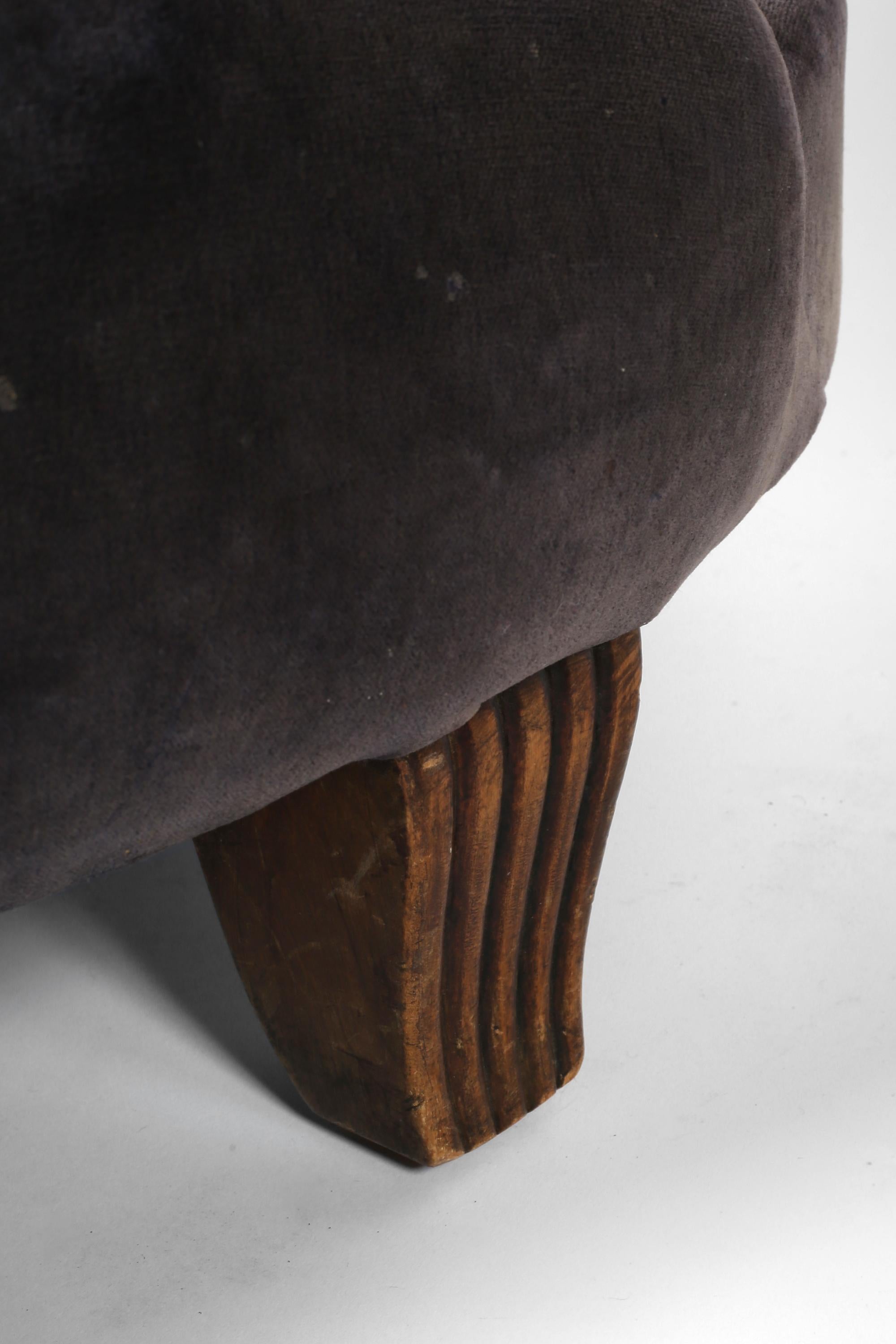 20th Century French Art Deco 1930s Syrie Maugham Style Shell Velvet Fireside Chairs For Sale
