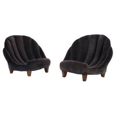 French Art Deco 1930s Syrie Maugham Style Shell Velvet Fireside Chairs