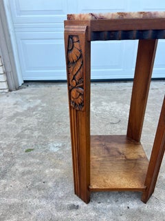 French Art Deco 1930's Walnut Marble Top Side Table