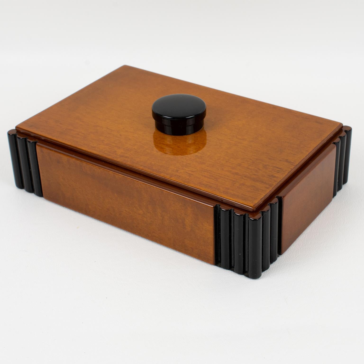 French Art Deco Wood and Black Lacquer Box, 1930s 7