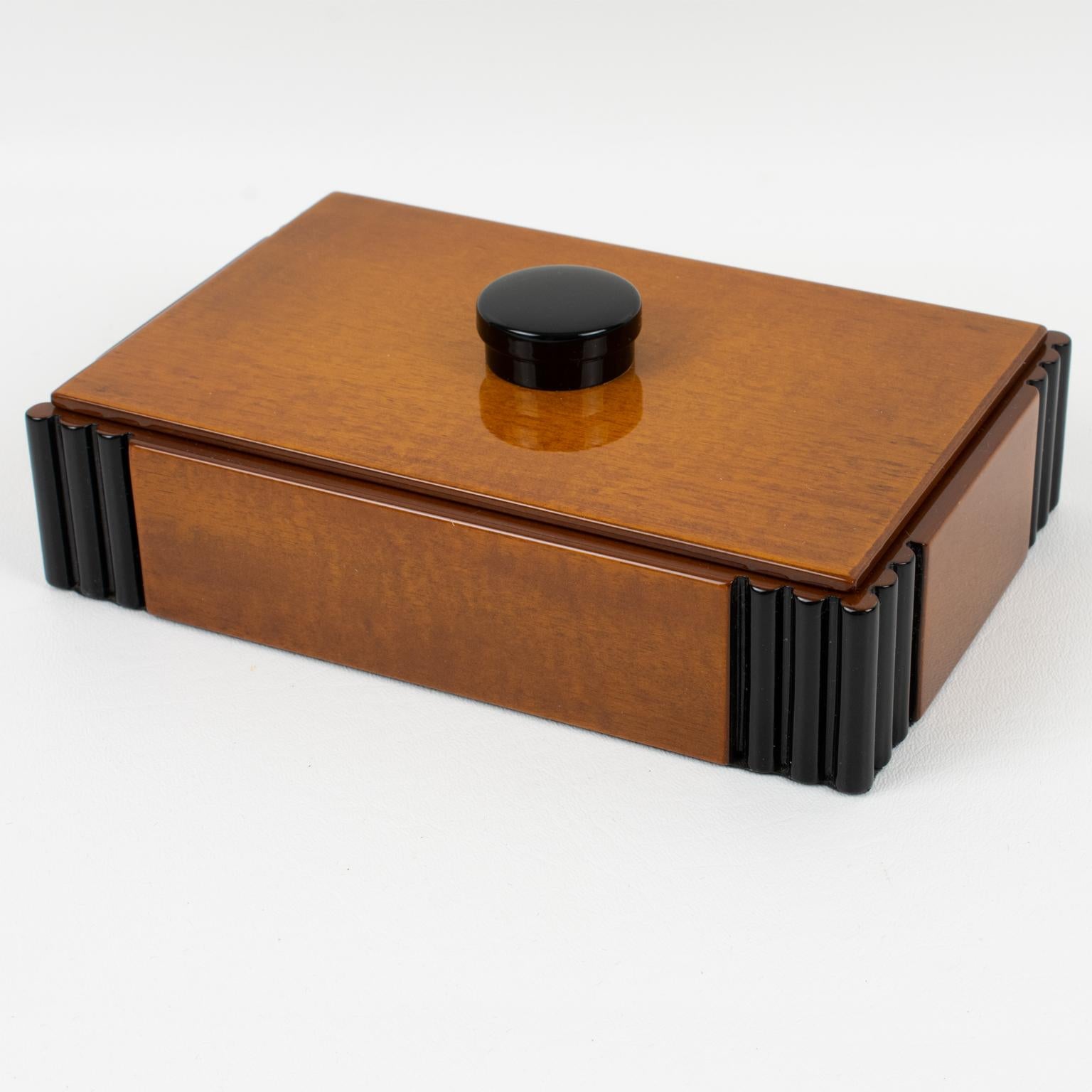 French Art Deco Wood and Black Lacquer Box, 1930s In Excellent Condition In Atlanta, GA