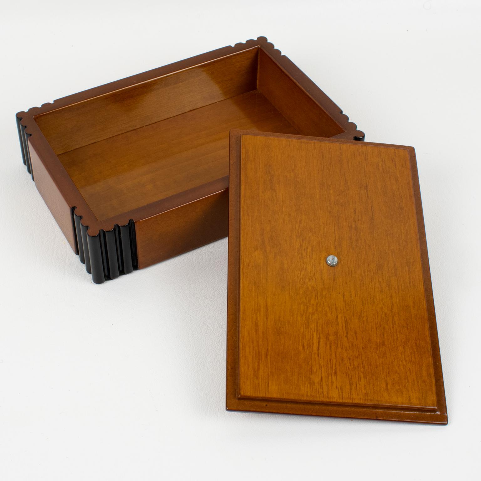 Mid-20th Century French Art Deco Wood and Black Lacquer Box, 1930s