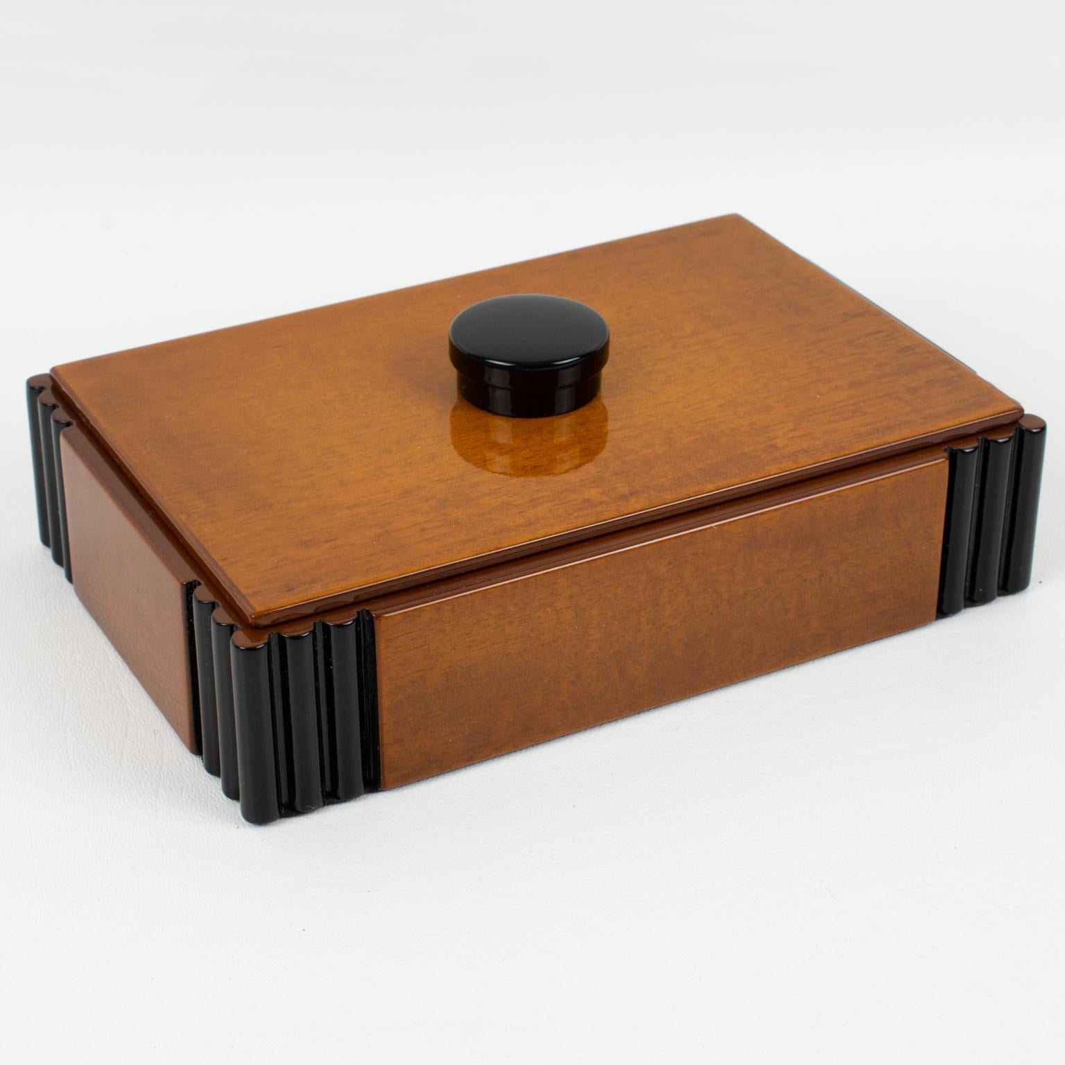 French Art Deco Wood and Black Lacquer Box, 1930s 2