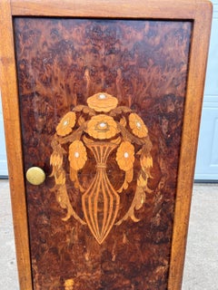 French Art Deco 1935's Burl Walnut Floral Marquetry Nightstand