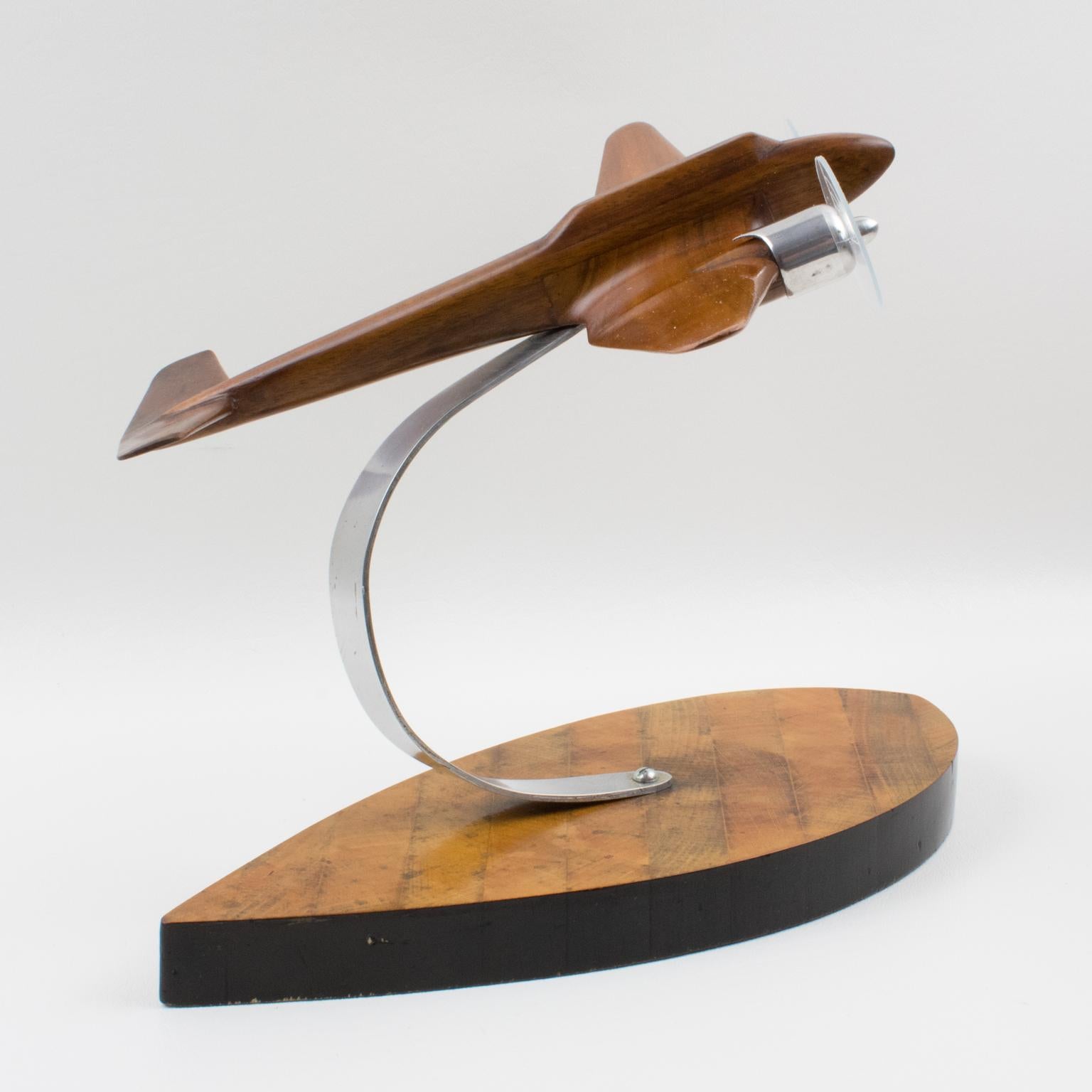 French Art Deco, 1940s Wooden and Aluminum Airplane Aviation Model 5