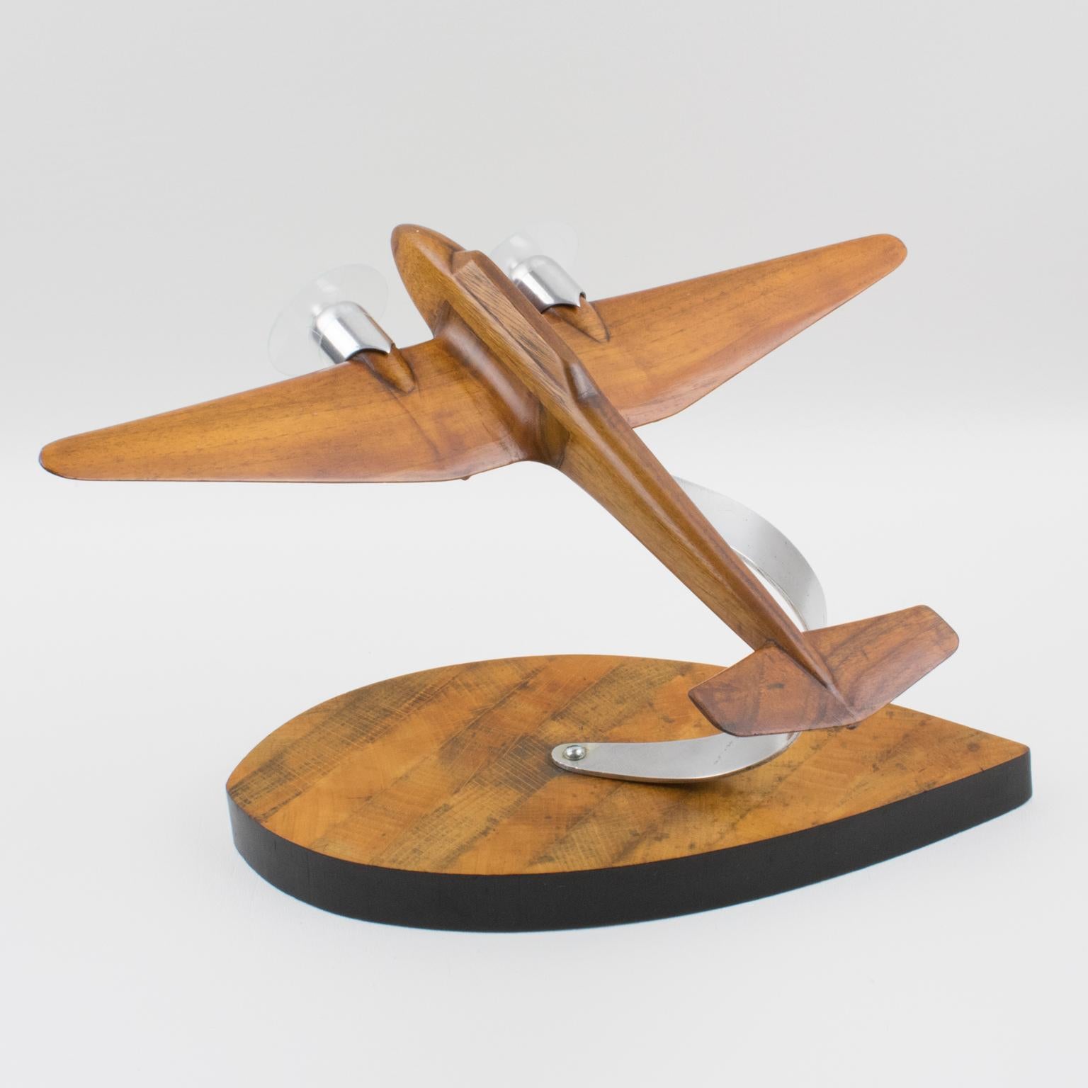 French Art Deco, 1940s Wooden and Aluminum Airplane Aviation Model 6