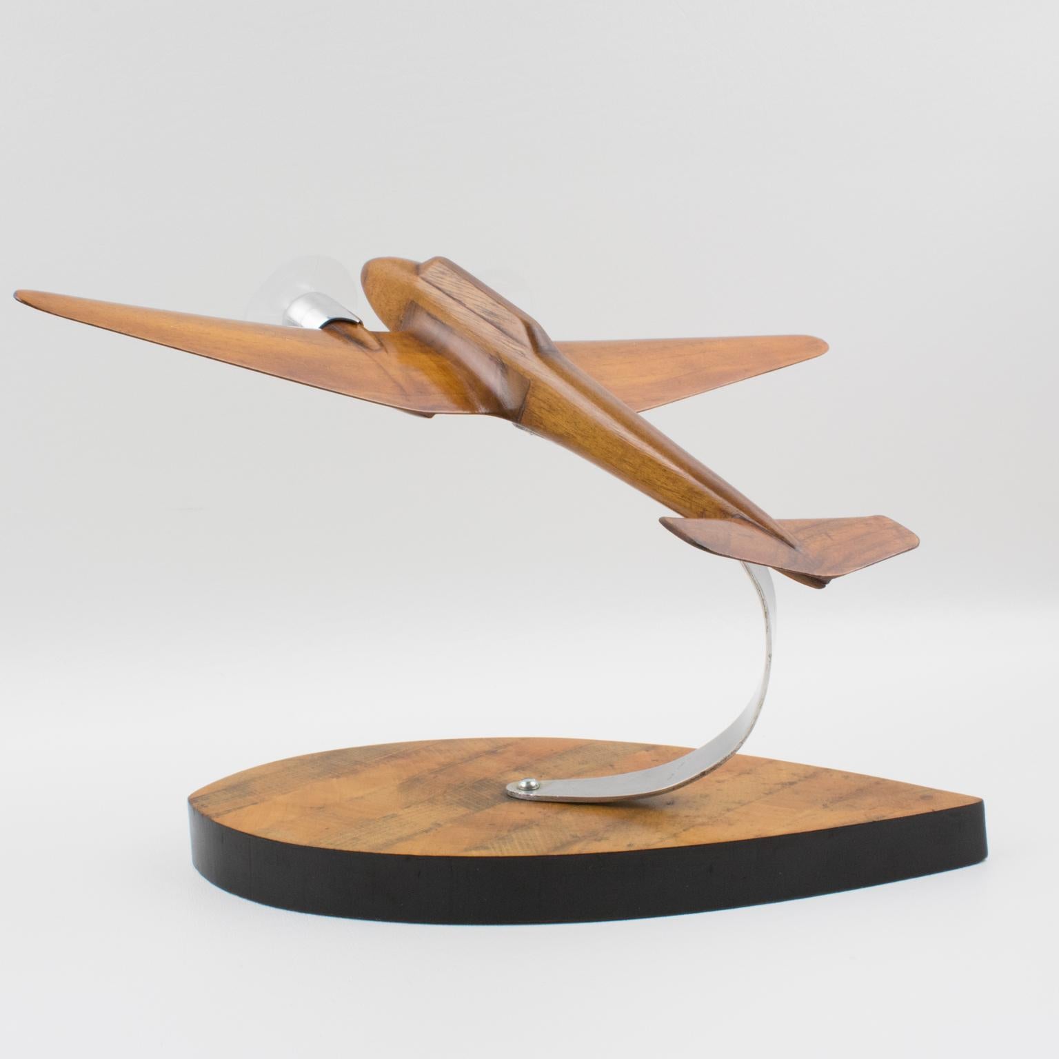 French Art Deco, 1940s Wooden and Aluminum Airplane Aviation Model 7