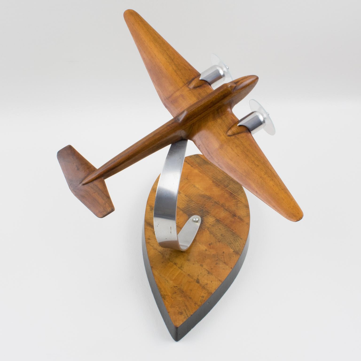 French Art Deco, 1940s Wooden and Aluminum Airplane Aviation Model 8