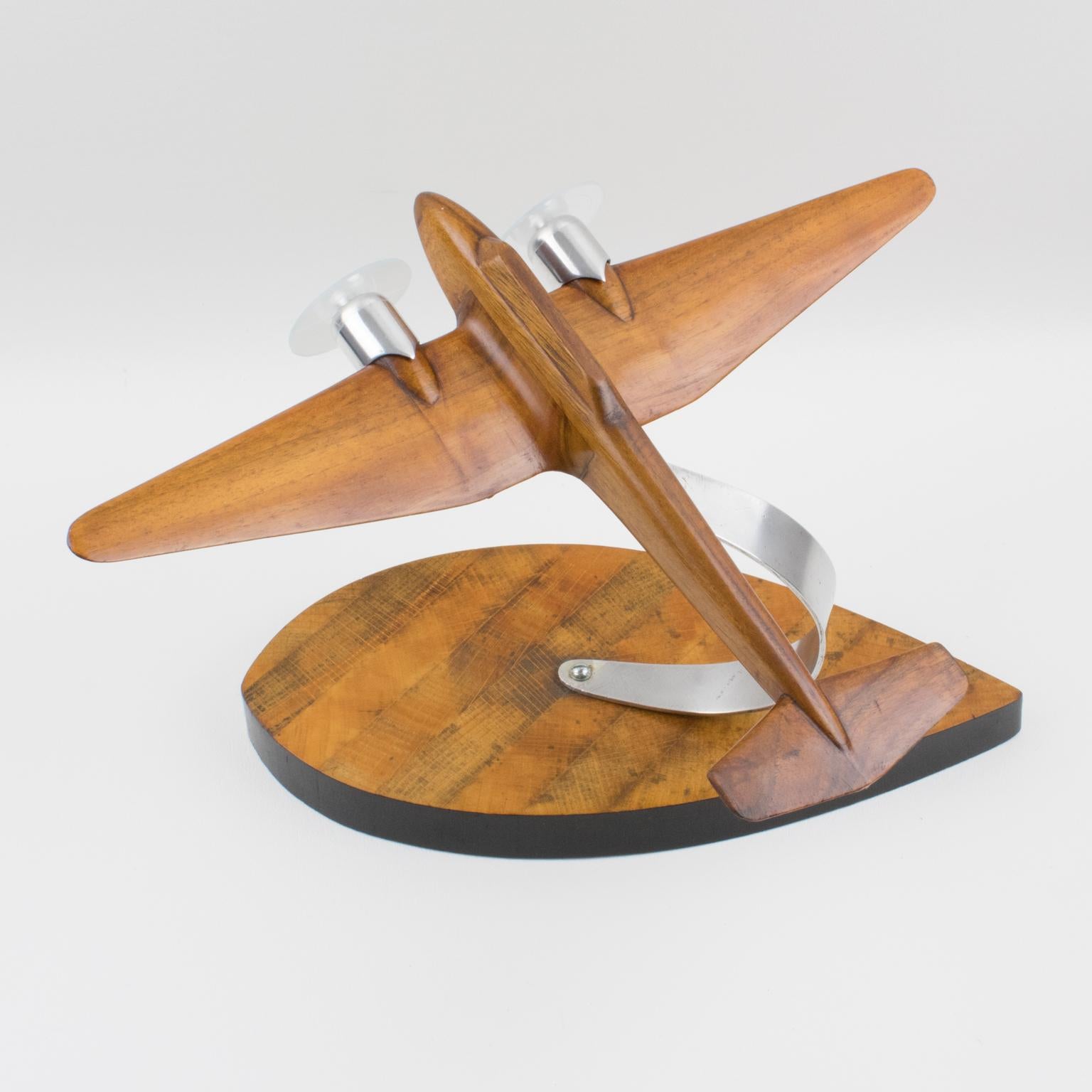 French Art Deco, 1940s Wooden and Aluminum Airplane Aviation Model 9