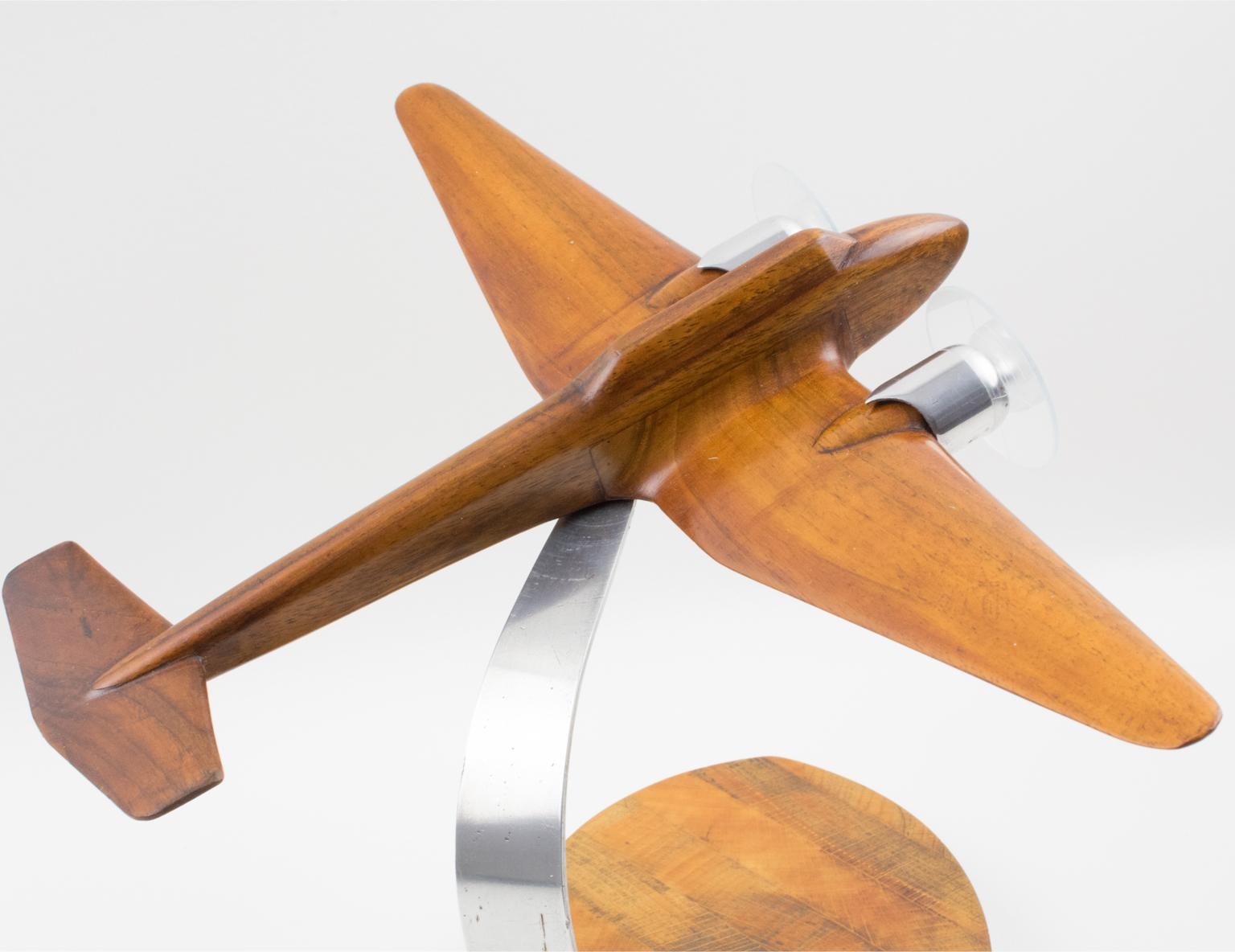 French Art Deco, 1940s Wooden and Aluminum Airplane Aviation Model 12