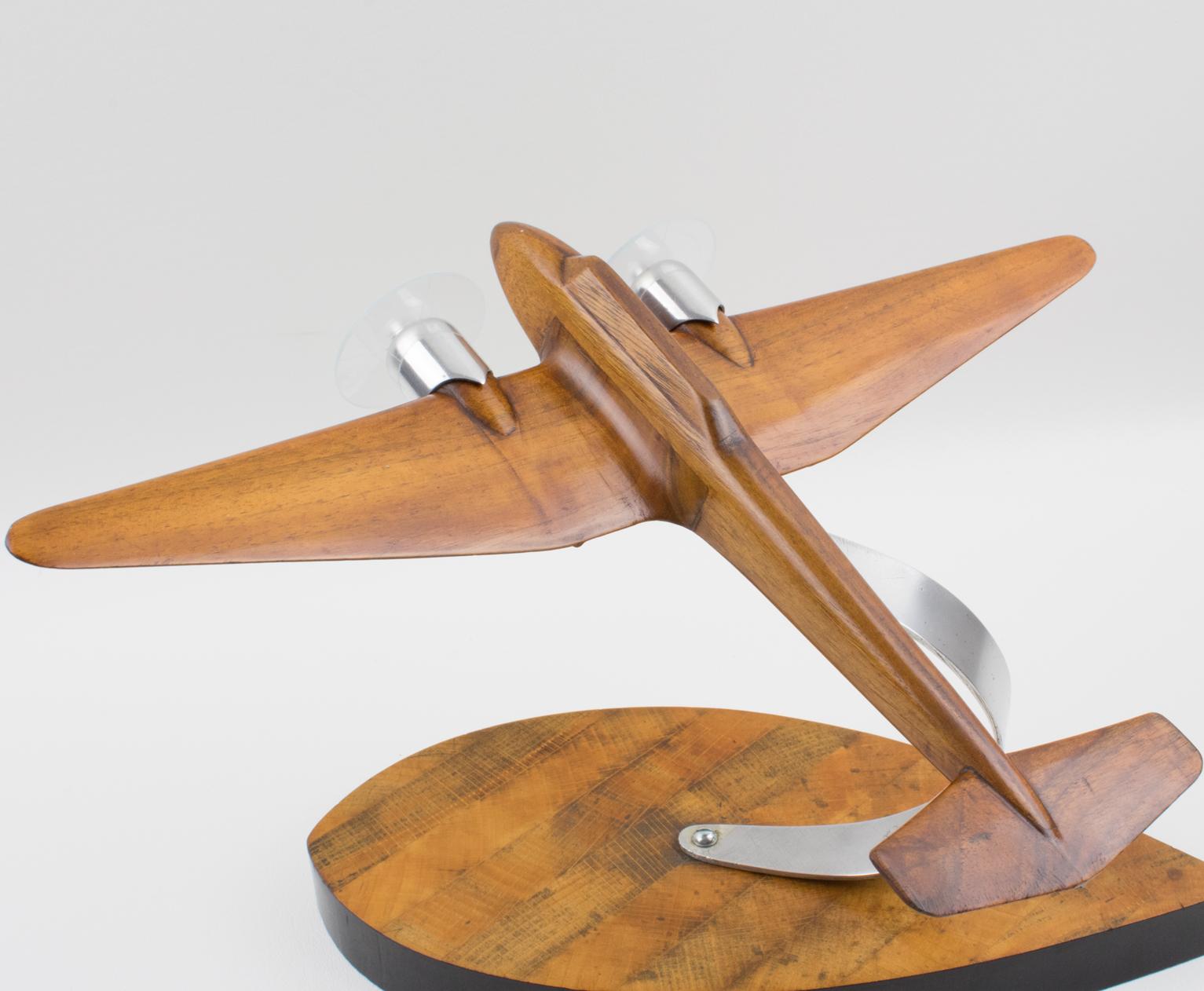 French Art Deco, 1940s Wooden and Aluminum Airplane Aviation Model 13