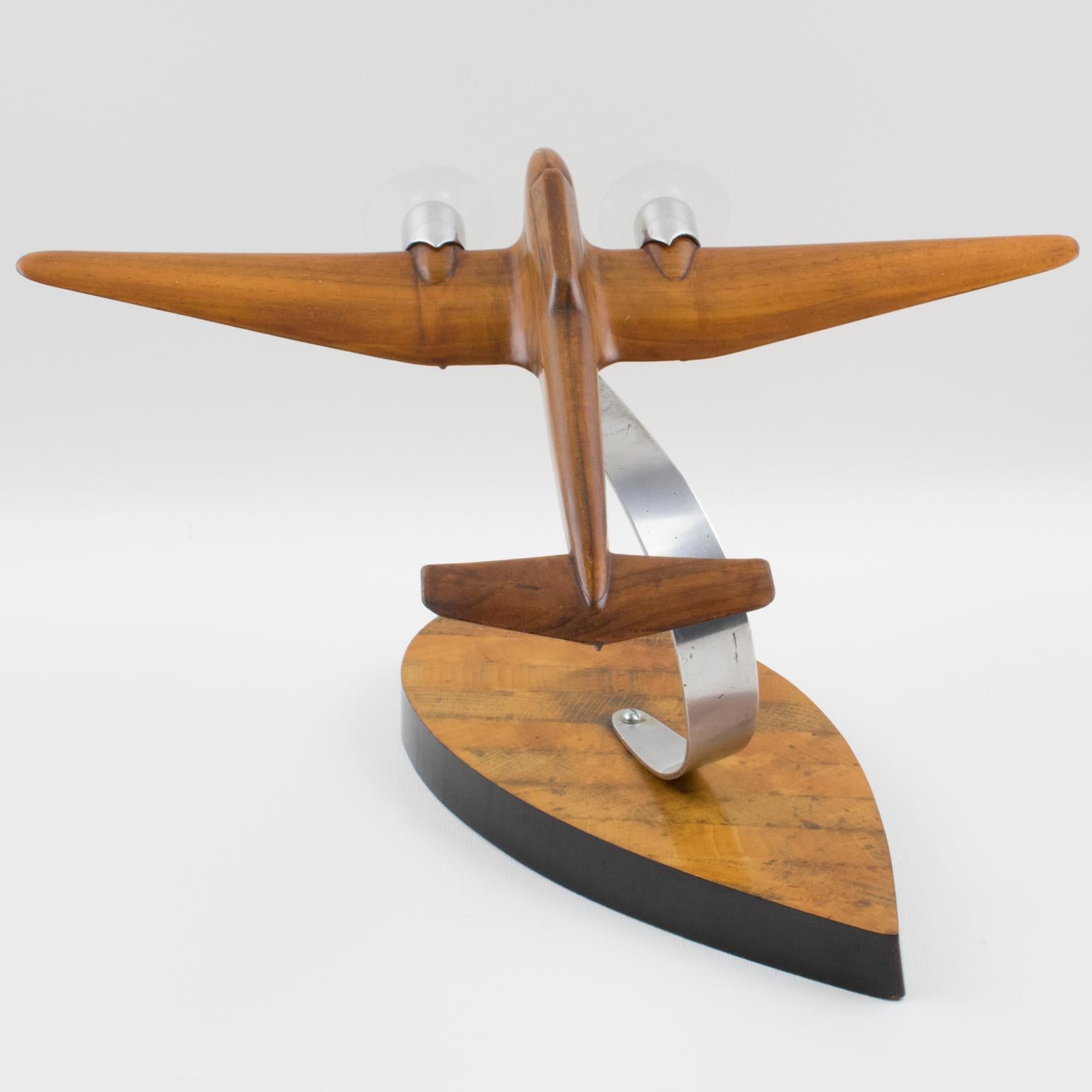 French Art Deco, 1940s Wooden and Aluminum Airplane Aviation Model In Excellent Condition In Atlanta, GA